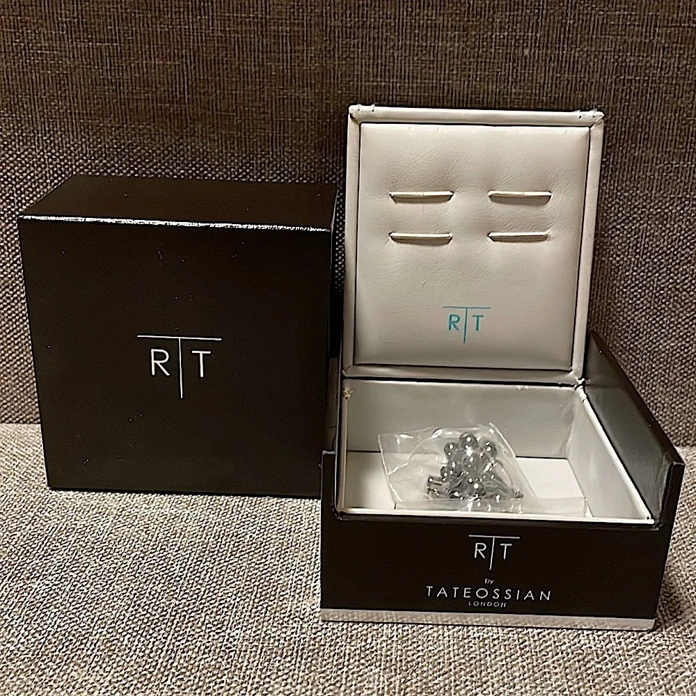 R|T by Robert Tateossian Cufflinks; Blue / Silver Pearl Cufflinks.  New in Box